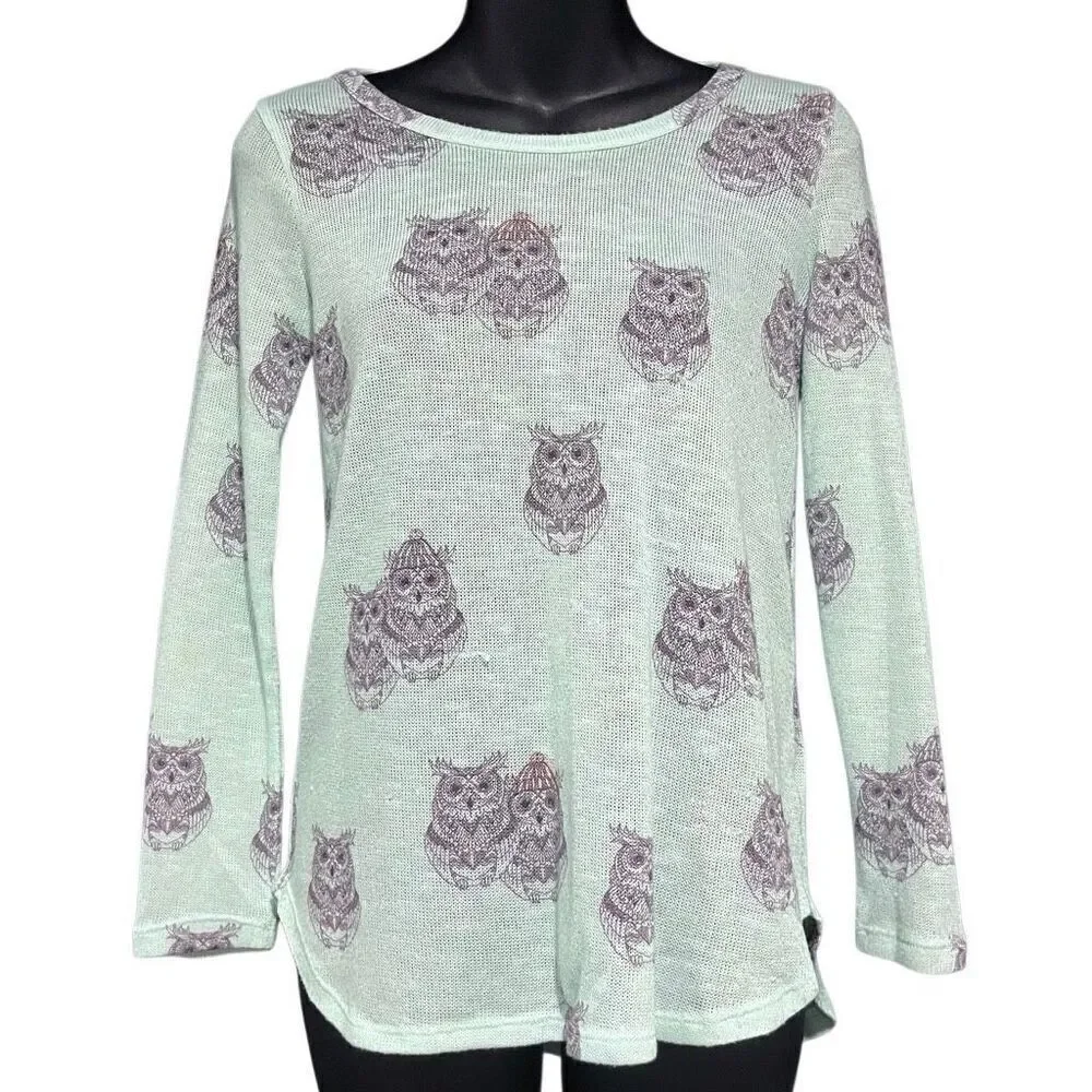 Mudd Mint Green Owl Pullover Close-Knit Sweater Girl’s 10
